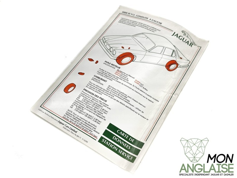 Carte de données station service Jaguar XJ Série 3 1978-1992 | JJM11110200