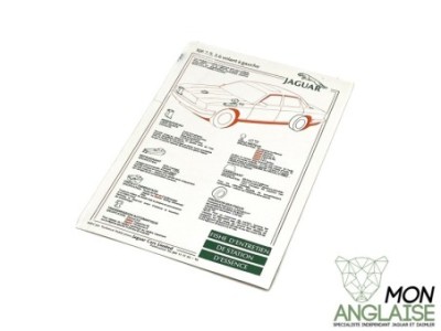 Carte de données de station service Jaguar XJ40 de 1986 à 1994 Référence OE : JJM11110590