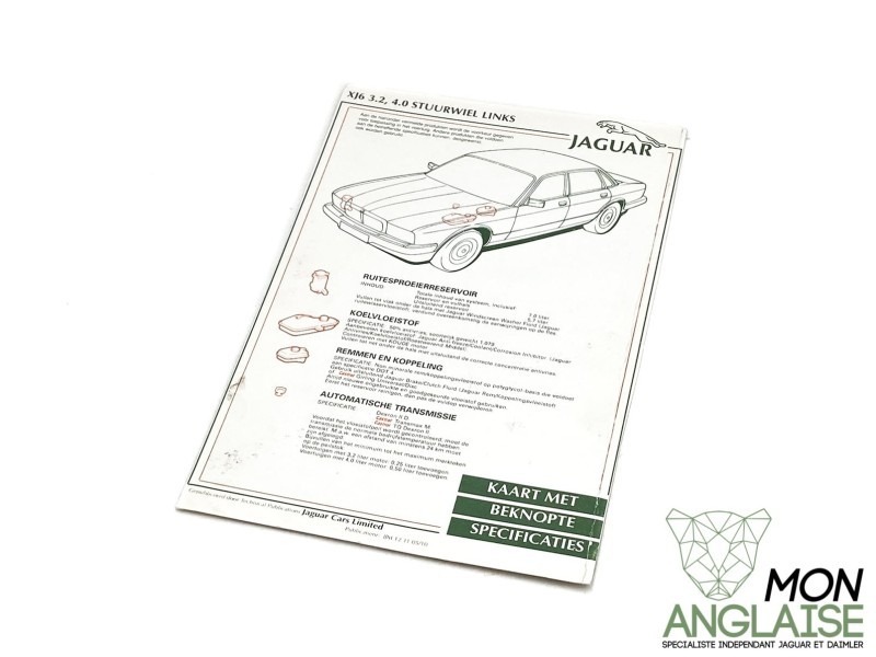 Carte de données de station service en allemand Jaguar XJ40 1986-1994 | JJM12110510