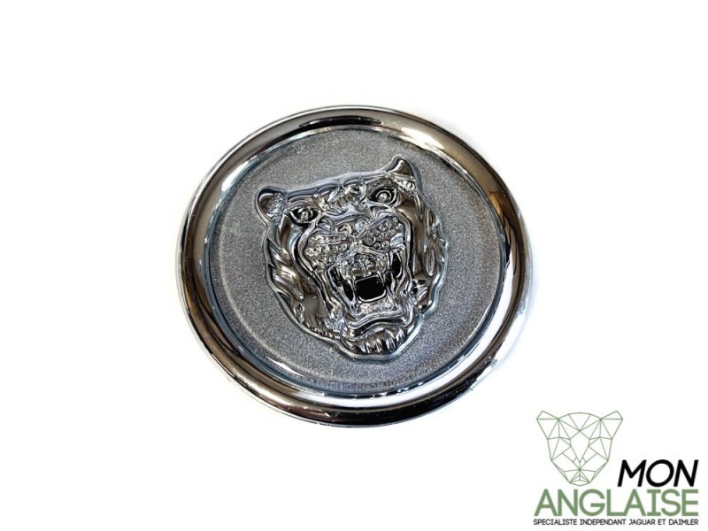 Centre de roue jaguar relief chromé gris Jaguar X-Type de 2001 à 2009 Référence OE : MNA6249GA