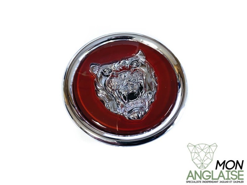 Centre de roue jaguar relief chromé rouge Jaguar New XJ de 2010 à 2019 Référence OE : MJB6249AA